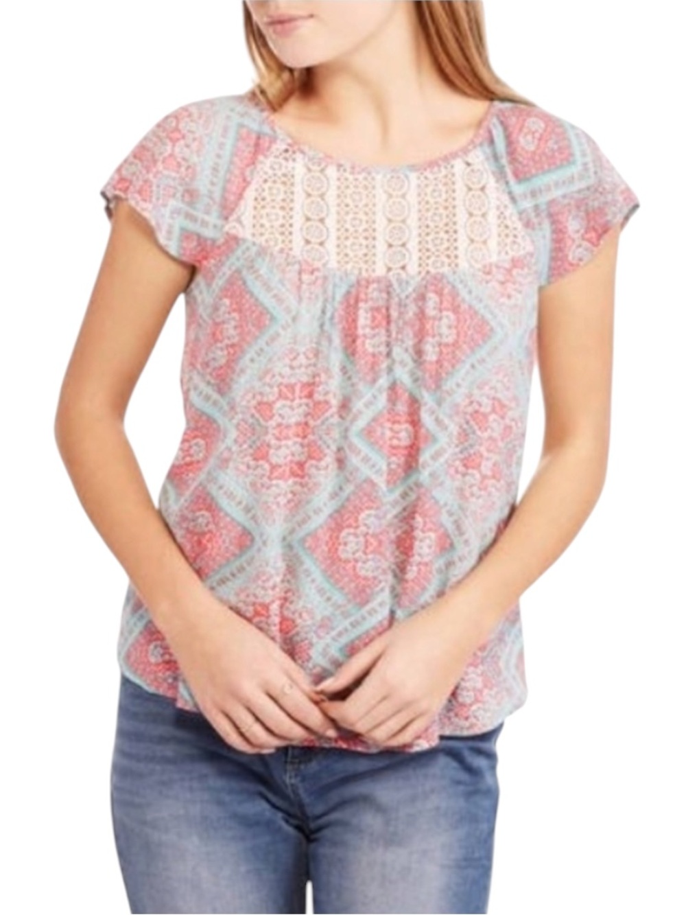NO Boundaries Juniors' flutter sleeve gauze peasant top size M